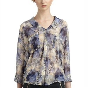 Free People Easy Rider Sheer Button Down Top With Abstract Feather Design